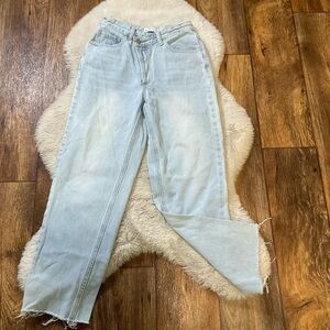 Petal & Pup Light Wash Asymmetrical Button Fly Denim Jeans Women's 0 Raw Hem